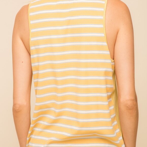 HEM & THREAD Mustard Yellow Sleeveless Wrap Tank Top, Striped Back Detail - Picture 5 of 6